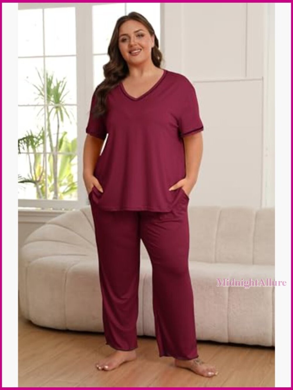 Plus Size Pajama Set Short Sleeve Long Pants Loungewear Sleepwear - Picture 3 of 7